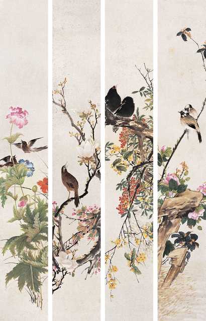 佚名 花鸟 四屏